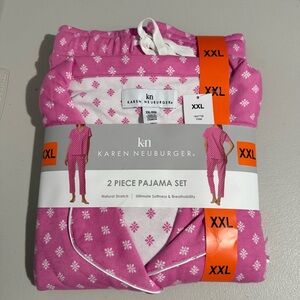 Karen Neuburger Women's Notch Collar 2-Piece Slim Leg Pajama Set, Pink, XX-Large